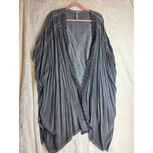 Andree Blue Gray Lace Trim Kimono Duster Cardigan Boho Flowy Size 1